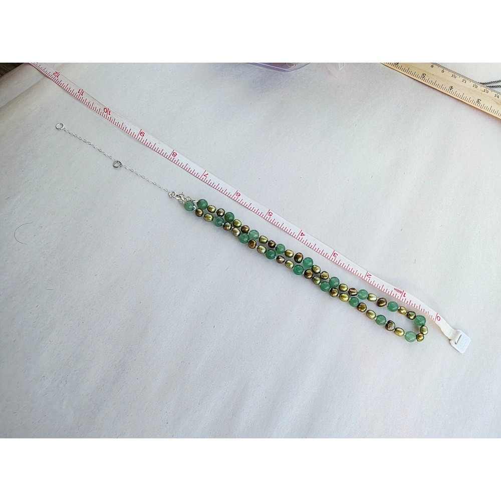 New Handmade Jade Aventurine Pearl Choker Necklace Sterling Silver 925 Green - Picture 5 of 6